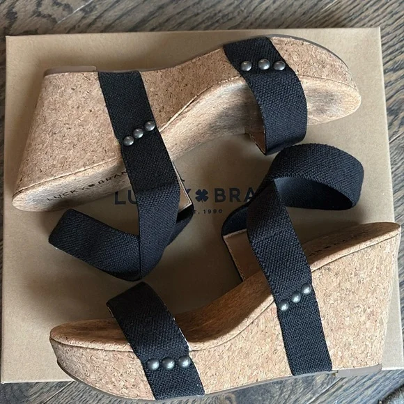 Lucky Brand Shoes Lucky Brand Maxyne Cork Wedges Black Poshmark